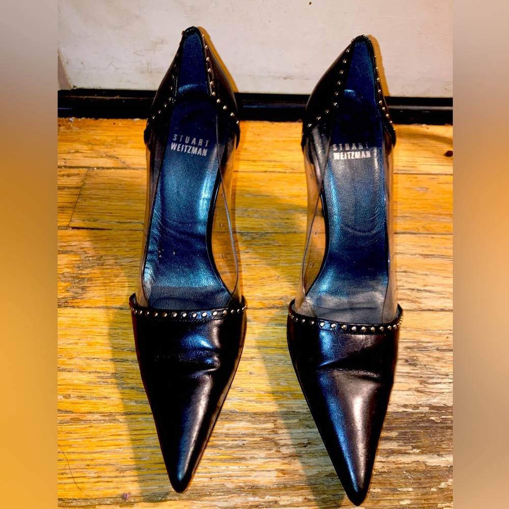Vintage Stuart Weitzman clear and leather pumps